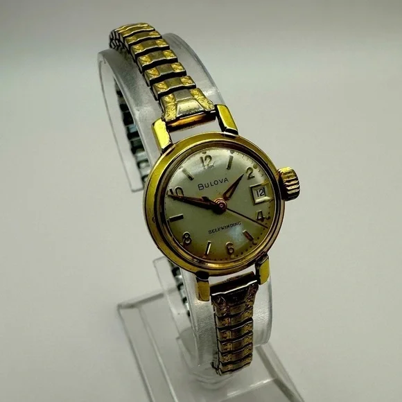 Vintage Bulova Women’s Self-Winding Watch | Two-Tone Stretch Bracelet | Date - Picture 1 of 13